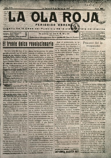 PERIODICO OBRERO"OLA ROJA" 1933 VIVA EL PRIMERO DE MAYO
MADRID, HEMEROTECA