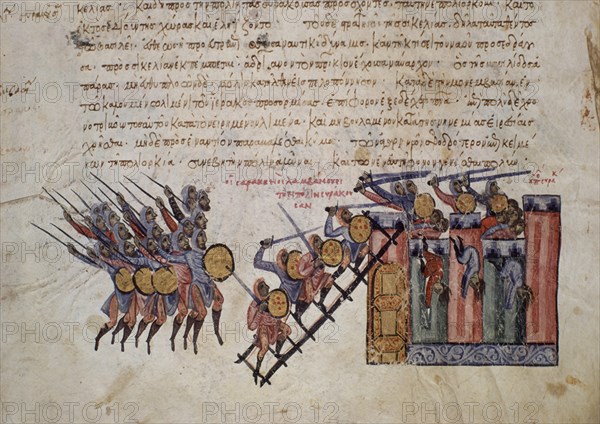 SKYLLITZES
HISTORIA MATRITENSIS FOL 101 - CAIDA DE SIRACUSA - S XIV
MADRID, BIBLIOTECA
