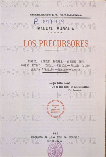 MURGUIA MANUEL
LOS PRECURSORES
MADRID, BIBLIOTECA NACIONAL
MADRID

This image is not