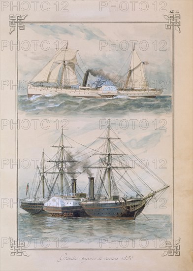 MONLEON RAFAEL 1853/1900
LAMINA GRANDES VAPORES DE RUEDAS 185O
MADRID, MUSEO NAVAL