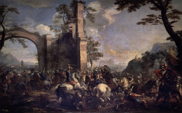 COURTOIS JACQUES 1621/1676
BATALLA ENTRE CRISTIANOS Y MUSULMANES - S XVII - O/L 96x152 - NP 2242 -