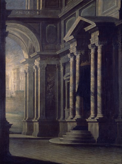 ANONIMO ITALIANO
PERSPECTIVA ARQUITECTONICA-FINES S XVII-LIENZO 210X152 CM
MADRID, BANCO