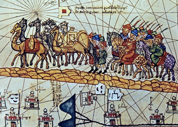 CRESQUES ABRAHAM 1325-1387
ATLAS-DETALLE DE CARAVANA- AÑO 1375 -
PARIS, BIBLIOTECA