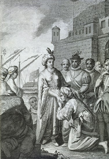 NOVELAS EJEMPLARES - EDICION 1783- GRABADO AL AGUAFUERTE S XVIII- EL AMANTE LIBERAL
MADRID,