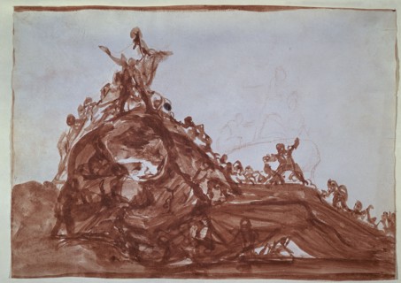 Goya, Humains grimpant sur un géant couché