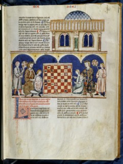 ALFONSO X EL SABIO 1221/84
LIBRO DE JUEGOS-FOL 15r-ALFONSO X Y SU HIJO SANCHO ENSEÑANDO A  JOVENES