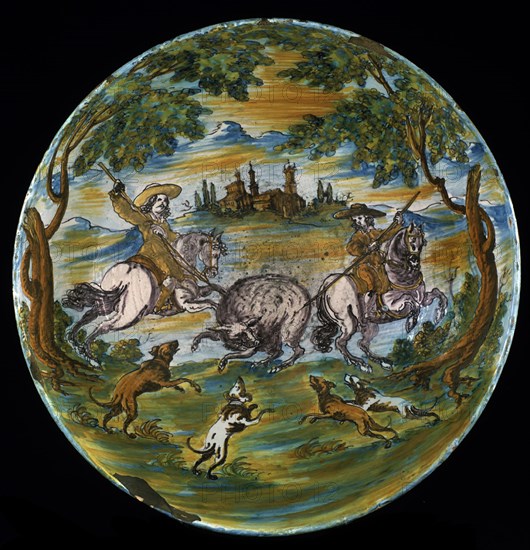 PLATO DE TALAVERA S XVII - CAZA DE JABALI CON LANZA -
MADRID, MUSEO ARQUEOLOGICO