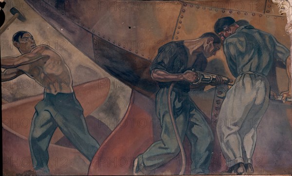 ARTETA AURELIO 1879/1940
TRABAJO EN ASTILLEROS.FRESCO EN EL PATIO
MADRID, BANCO BILBAO