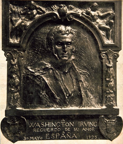 BENLLIURE MARIANO 1862/1947
FOTO B Y N-PLACA EN HONOR DE WASHINGTON IRVING (1783/1859)
SEVILLA,