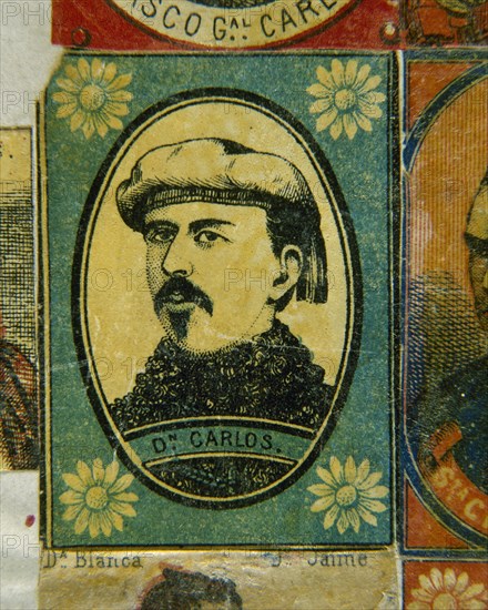 ESTAMPA CAJA DE CERILLAS- DON CARLOS-
MADRID, FOSFORERA ESPANOLA
MADRID