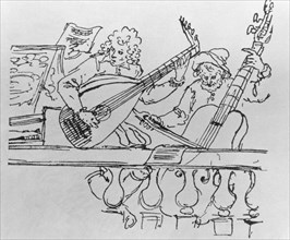 DOS MUSICOS  UNO CON LAUD Y OTRO CON VIOLON GRABADO XVII