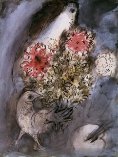 Chagall, Femme, fleurs et oiseau
