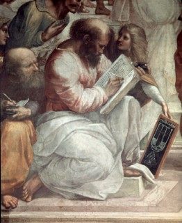 Raphael, School of Athens - Detail, Pythagoras and  Averroes