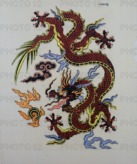 DIBUJO COLOREADO SOBRE PAPEL DE ARROZ-DRAGON CHINO DE FUEGO
MADRID, COLECCION