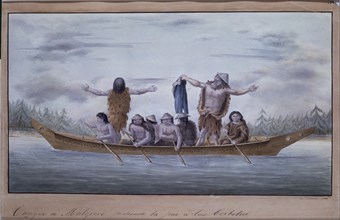 CARDERO JOSE 1766/?
EL CACIQUE DE MULGRAVE PIDIENDO LA PAZ A LAS CORBETAS - 1792 - PLUMA Y AGUADA