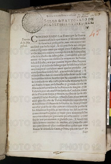 REAL DECRETO DE 18 DE OCTUBRE DE 1707 PIDIENDO DONATIVO FORZOSO A LOS SECULARES Y VOLUNTARIO A LOS