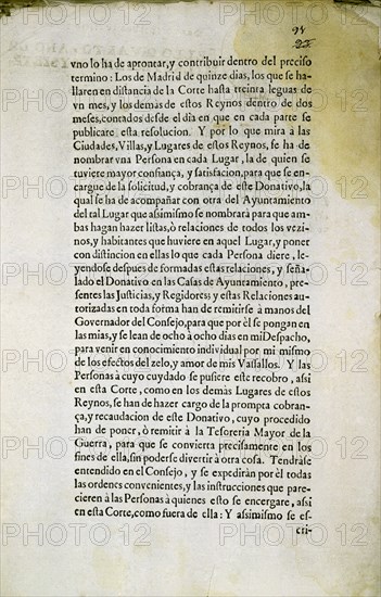 REAL DECRETO DE 18 DE OCTUBRE DE 1707 PIDIENDO DONATIVO FORZOSO A LOS SECULARES Y VOLUNTARIO A LOS