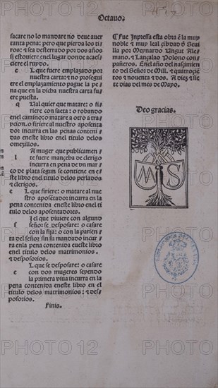 DIAZ MONTALVO ALFONSO
LEYES DE ORDENAMIENTO DE MONTALVO-COLOFON DE LAS ORDENANZAS REALES DE LOS