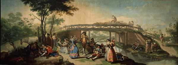 BAYEU RAMON 1746/1793
BAILE JUNTO AL PUENTE EN EL CANAL DEL MANZANARES-1784-OLEO LIENZO-260X690
