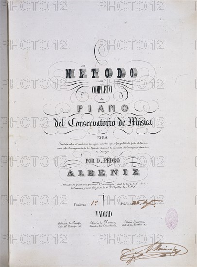 ALBENIZ PEDRO 1795-?
METODO PARA PIANO SIGLO XIX
MADRID, CONSERVATORIO
MADRID

This image is