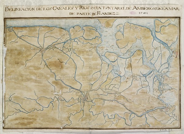 PLANO-CANALES Y RIOS PARA JUNTAR AMBERES CON EL MAR
SIMANCAS, ARCHIVO
VALLADOLID

This image is
