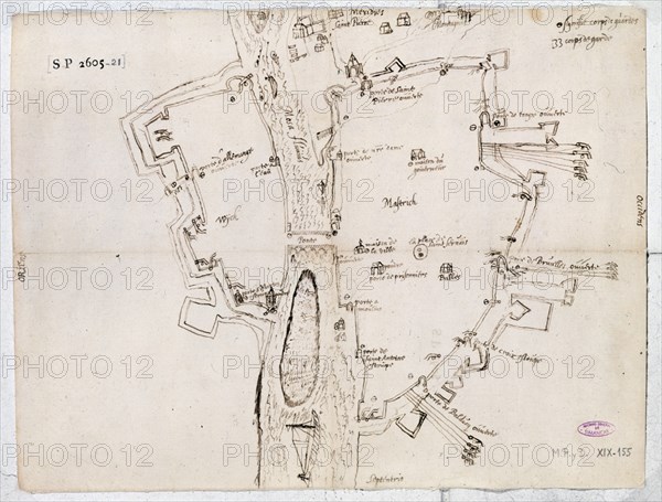 PLANO DE MASTRIQUE-MURALLAS DE PUERTO Y CUERPO GUARD
SIMANCAS, ARCHIVO
VALLADOLID

This image