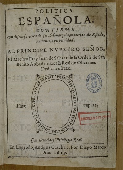 SALAZAR F JUAN
POLITICA ESPAÑOLA-CONTIENE DISCURSO DE MONARQUIA-PORTADA-LOGROÑO 1619
MADRID,