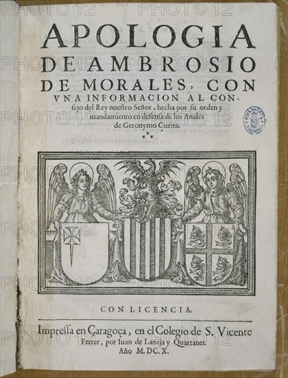 MORALES AMBROSIO
APOLOGIA DE ARAGON-PORTADA-ZARAGOZA 1610-ESCUDO
MADRID, BIBLIOTECA NACIONAL