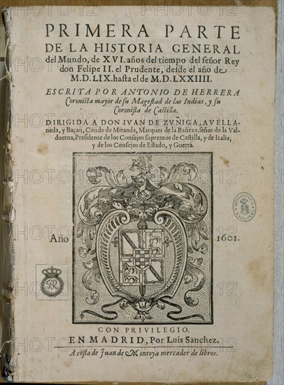HERRERA Y TORDESILLAS ANTONIO 1549/1625
Hº GENERAL DEL MUNDO-PRIMERA PARTE-PORTADA-MADRID