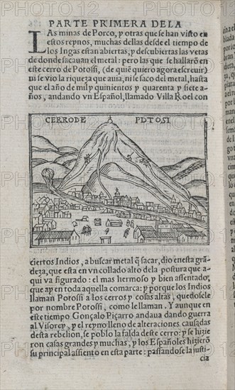 CRONICA DEL PERU - GRABADO DE CERRO Y VILLA DE POTOSI
MADRID, BIBLIOTECA NACIONAL