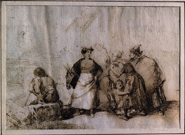 ALENZA LEONARDO 1807/45
LA MOZA Y LA VIEJA - S XIX - DIBUJO A PLUMA Y AGUADA- PAPEL-
