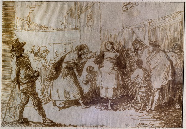 ALENZA LEONARDO 1807/45
LA VIEJA Y LA MOZA EN JARRAS S XIX- DIBUJO A PLUMA Y AGUADA- PAPEL-