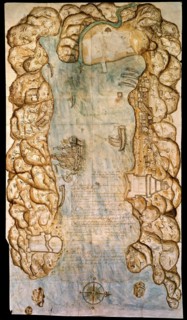 Carte de la baie et la cité de Portobello au Panama en 1688