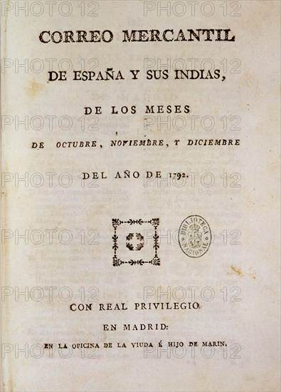 CORREO MERCANTIL DE ESPAÑA Y SUS INDIAS-ANO 1792
MADRID, BIBLIOTECA NACIONAL PISOS
MADRID

This