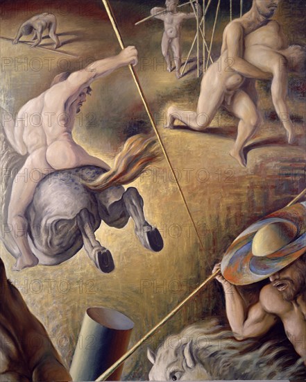 PEREZ VILLALTA GUILLERMO 1948-
LA BATALLA SIN AMBITO-1986-OLEO/LIENZO-223 x 180-
MADRID,