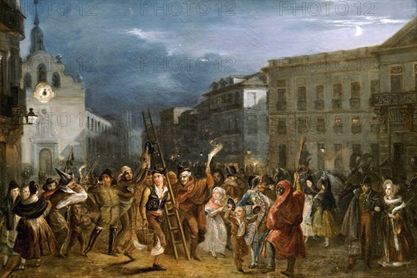 CASTELARO Y PEREA J
LA NOCHE DE REYES EN LA PUERTA DE SOL-1839-O/L-I.N.4014-67X97CM-
MADRID,