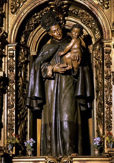 MORA JOSE DE 1655-1724
SAN ANTONIO DE PADUA CON EL NIÑO- ESCULTURA BARROCA EN MADERA S