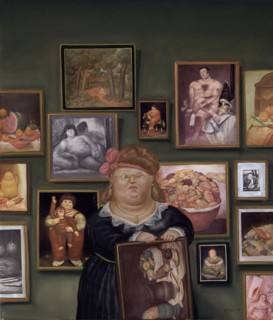 BOTERO, FERNANDO. LA COLECCIONISTA - 1974 - OLEO COLLAGE LIENZO