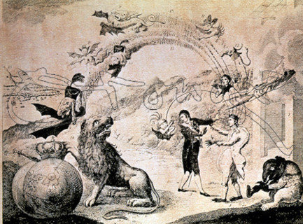 ENIGMA DE IDEAS DE NAPOLEON PARA ESPANA-CARICATURA DE FERNANDO VII Y PEPE BOTELLA S XIX
MADRID,
