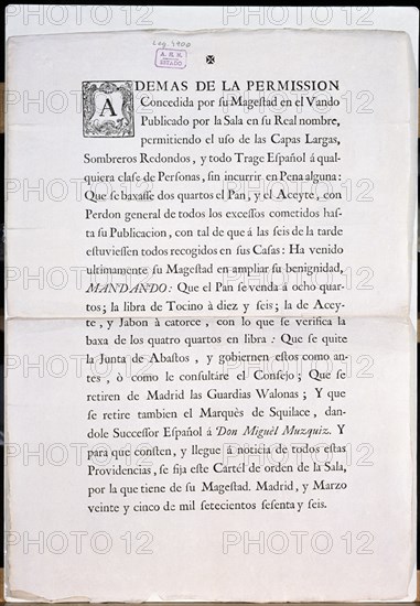 REAL CEDULA-PERMISO USO TRAJE ESPAÑOL,REBAJA PAN,ACEITE,TOCINO,JABON