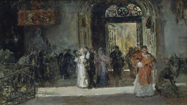 PRADILLA ORTIZ FRANCISCO 1848/1928
INTERIOR DE UN TEMPLO CON FIGURAS-33 X 58 CMS
BILBAO, MUSEO
