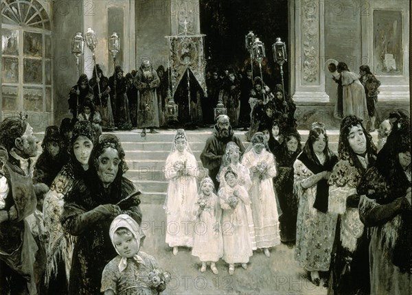 JIMENEZ ARANDA JOSE 1845/1928
UNA PROCESION EN EL MES DE MARIA-1897-O/L 47X65 CM INV 6763
