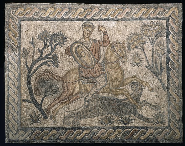 MOSAICO ROMANO DE LA VILLA DE LAS TIONDAS-EMERITENSE-CACERIA- S V DC-
MERIDA, MUSEO DE ARTE