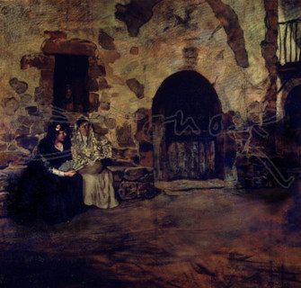ZULOAGA IGNACIO 1870-1945
(DOS MUJERES CON MANTILLA Y ABANICO A LA PUERTA DE CASERIO)
PEDRAZA,