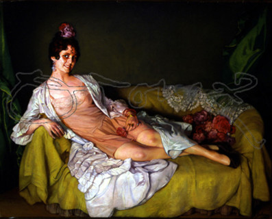 ZULOAGA IGNACIO 1870-1945
(MUJER RECOSTADA EN SILLON EN COMBINACION Y BATA)-
PEDRAZA, COLECCION