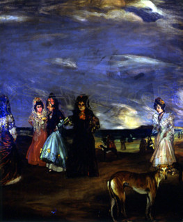 ZULOAGA IGNACIO 1870-1945
(MUJERES CON MANTILLAS Y PERRO EN PRIMER PLANO)
PEDRAZA, COLECCION
