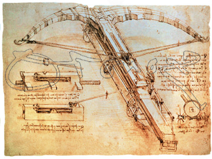 VINCI LEONARDO 1452/1519
DIBUJO DE CATAPULTA GIGANTE (BALLESTA) - DIBUJO 1499
MILAN, B