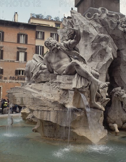 BERNINI GIAN LORENZO 1598/1680
PLAZA NAVONA-FUENTE DE LOS 4 RIOS-1651-DET ESCULTURA
ROMA,