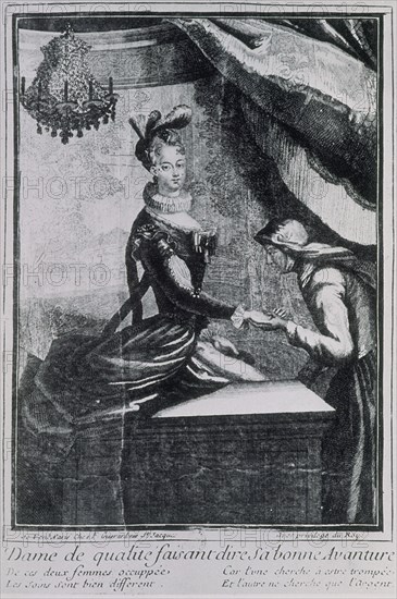 NOBLE DAMA PERMITIENDO QUE LE LEAN LA MANO-S XVIII
PARIS, BIBLIOTECA NACIONAL
FRANCIA