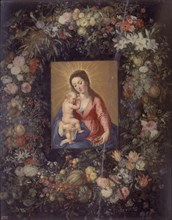 Jan Bruegel, dit de Velours1568/1625
GUIRNALDA DE FLORES Y FRUTOS CON LA VIRGEN Y EL NIÑO-T
